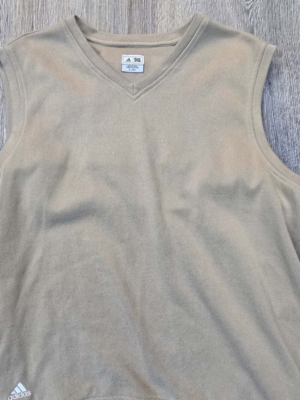 Adidas Vintage Sleeveless Sweater Vest Tan V-Neck.